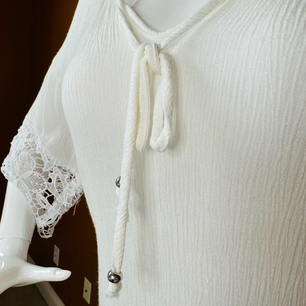 💚 White Swim Cover Up ☀️👙 Great Vacation  or Poolside / Over Tank Tops - Picture 3 of 6